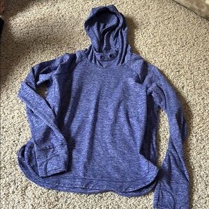 Blue Hooded Long Sleeve Top
